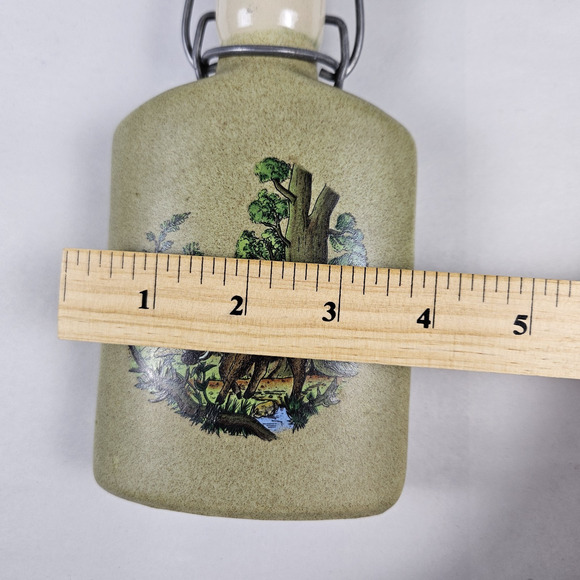 Vintage German Hip Flask Wild Boar Hinged Captive Top Liquor Stoneware Hunting - Picture 12 of 13